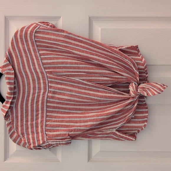 Lucky Brand XS Red and White Striped Button Down Shirt with Tie Back - Picture 7 of 10